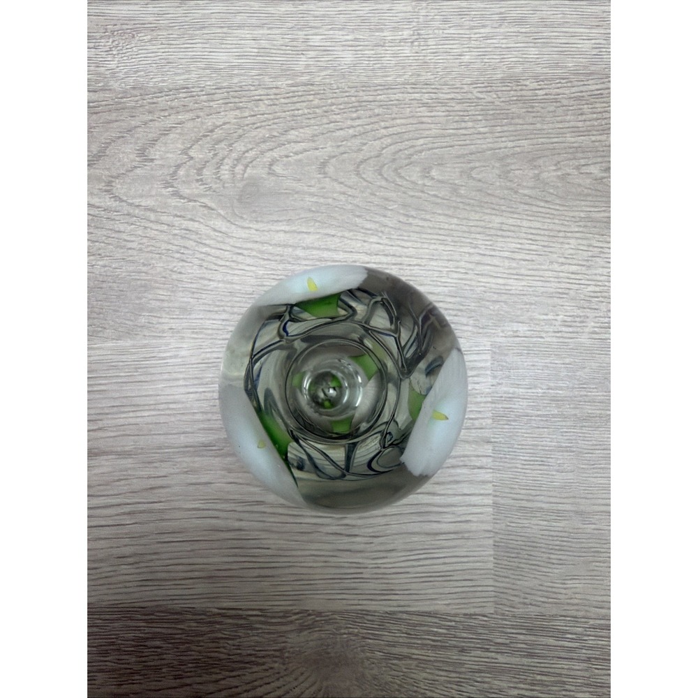 Vintage Art Glass Paperweight Stripper Green Ribbon & Floral Design 4" Very Nice - Picture 5 of 7